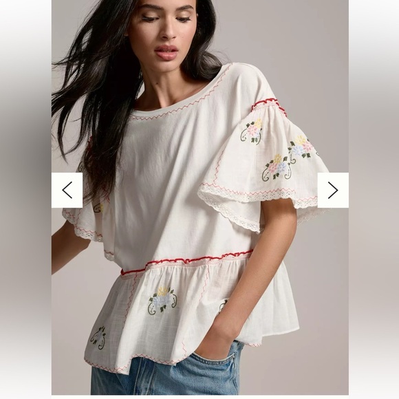 Anthropologie Embroidered Puff Sleeve Top EUC - Picture 1 of 9